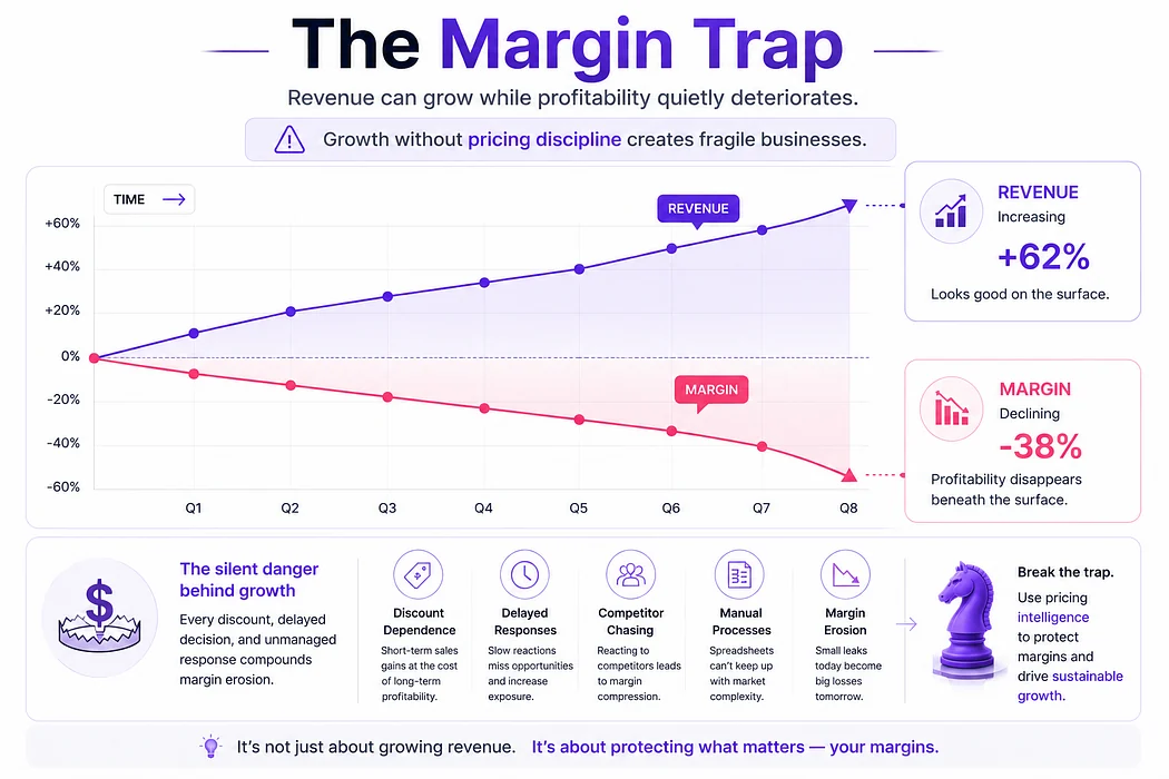 Illustration showing how revenue growth can mask margin erosion when pricing discipline is weak.